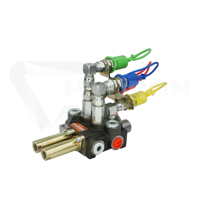 Przejdź do produktu Rozdzielacz hydrauliczny 2 sekcyjny 40L z kompletem szybkozłączy wtyczek euro sterowany linkami
