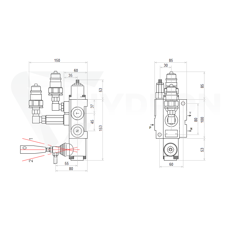 Rozdzielacz hydrauliczny 1 sekcyjny 40L z kompletem szybkozłączy wtyczek Euro