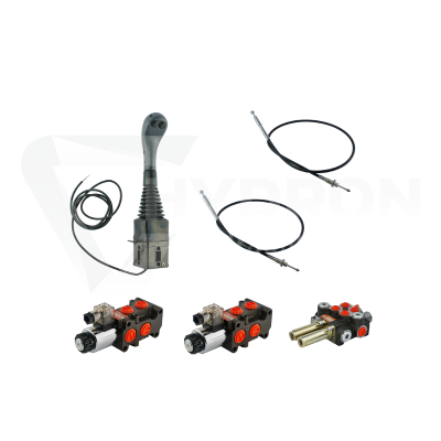 Przejdź do produktu Zestaw hydrauliczny 4 sekcyjny: rozdzielacz 40L + dwa elektrozawory 6/2 + joystick z dwoma przyciskami + dwie linki 2m