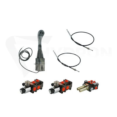 Zestaw hydrauliczny 4 sekcyjny: rozdzielacz 40L + dwa elektrozawory 6/2 + joystick z dwoma przyciskami + dwie linki 2m