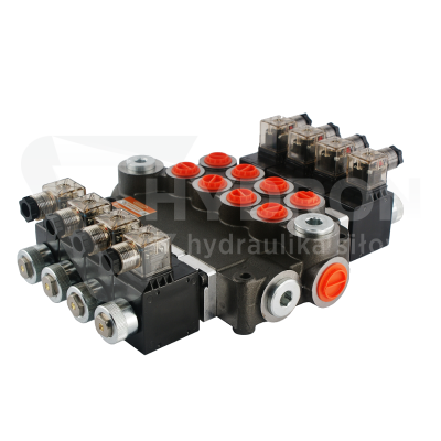 Przejdź do produktu Rozdzielacz hydrauliczny 4 sekcyjny 80L/min sterowany elektrycznie 12V