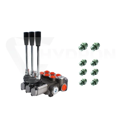 Rozdzielacz hydrauliczny 3 sekcyjny 40L w zestawie z przyłączami