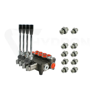 Rozdzielacz hydrauliczny monoblok 4 sekcyjny 80L w zestawie z przyłączami