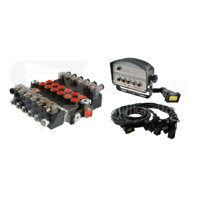 Przejdź do produktu Rozdzielacz hydrauliczny 6 sekcyjny 40L/min sterowany elektrycznie 12V z panelem sterującym  z sześcioma przyciskami
