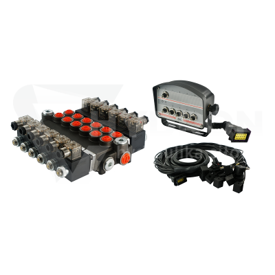 Przejdź do produktu Rozdzielacz hydrauliczny 6 sekcyjny 40L/min sterowany elektrycznie 24V z panelem sterującym z sześcioma przyciskami