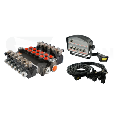 Przejdź do produktu Rozdzielacz hydrauliczny 6 sekcyjny 80L/min sterowany elektrycznie 12V z panelem sterującym z sześcioma przyciskami