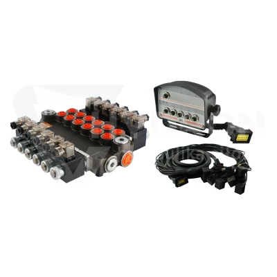 Rozdzielacz hydrauliczny 6 sekcyjny 80L/min sterowany elektrycznie 12V z panelem sterującym z sześcioma przyciskami