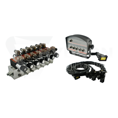 Przejdź do produktu Rozdzielacz hydrauliczny 6 sekcyjny blokowy typu CETOP 03 NG6 sterowany elektrycznie 12V z panelem sterującym z sześcioma przyciskami