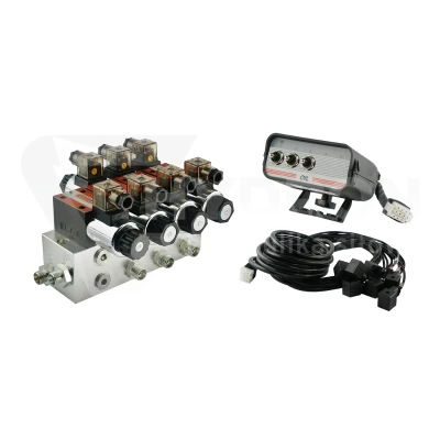 Rozdzielacz hydrauliczny 3 sekcyjny blokowy typu CETOP 03 NG6 sterowany elektrycznie 24V z panelem sterującym z trzema przyciskami