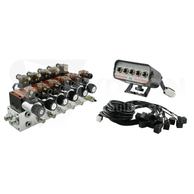 Rozdzielacz hydrauliczny 5 sekcyjny blokowy typu CETOP 03 NG6 sterowany elektrycznie 24V z panelem sterującym z pięcioma przyciskami