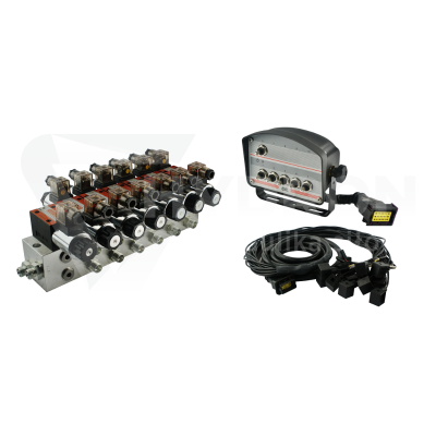Przejdź do produktu Rozdzielacz hydrauliczny 6 sekcyjny blokowy typu CETOP 03 NG6 sterowany elektrycznie 24V z panelem sterującym z sześcioma przyciskami