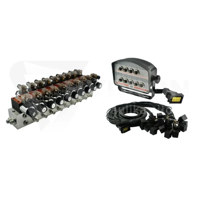 Rozdzielacz hydrauliczny 9 sekcyjny blokowy typu CETOP 03 NG6 sterowany elektrycznie 24V z panelem sterującym z dziewięcioma przyciskami