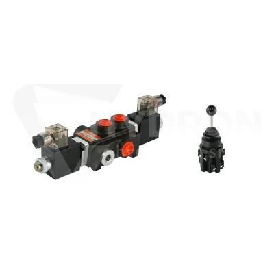 Rozdzielacz hydrauliczny 1 sekcyjny 40L/min sterowany elektrycznie 12V w zestawie z joystickiem elektrycznym 5 pozycyjnym