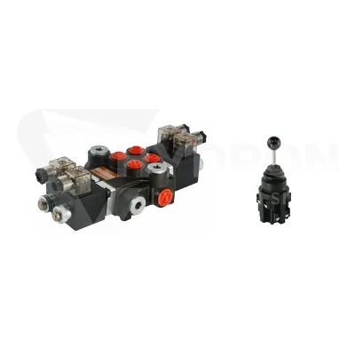 Rozdzielacz hydrauliczny 2 sekcyjny 40L/min sterowany elektrycznie 12V w zestawie z joystickiem elektrycznym 5 pozycyjnym