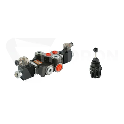 Rozdzielacz hydrauliczny 1 sekcyjny 80L/min sterowany elektrycznie 12V w zestawie z joystickiem elektrycznym 5 pozycyjnym