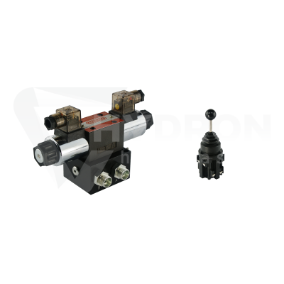 Przejdź do produktu Rozdzielacz hydrauliczny 1 sekcyjny blokowy typu CETOP 03 NG6 sterowany elektrycznie 24V w zestawie z joystickiem elektrycznym 5 pozycyjnym