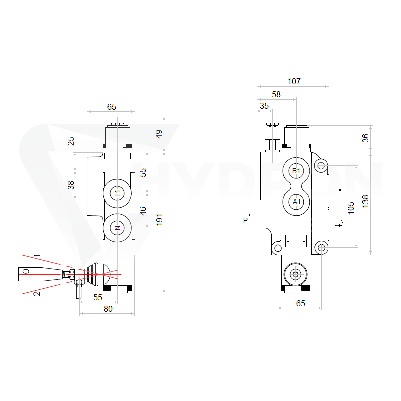 Rozdzielacz hydrauliczny 1 sekcyjny 80L z zatrzaskiem do silnika hydraulicznego