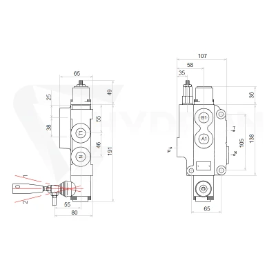 Rozdzielacz hydrauliczny 1 sekcyjny 80L z zatrzaskiem do silnika hydraulicznego