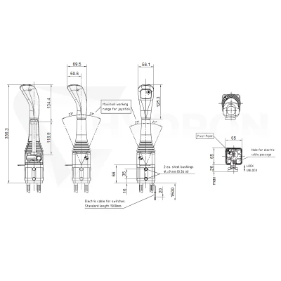 Zestaw hydrauliczny 3 sekcyjny: rozdzielacz 60L + elektrozawór 6/2 + joystick z jednym przyciskiem + dwie linki 1,5m