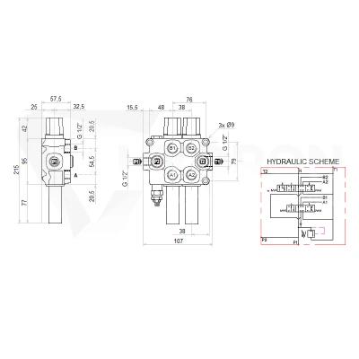 Zestaw hydrauliczny 3 sekcyjny: rozdzielacz 60L z sekcją pływającą + elektrozawór 6/2 + joystick z jednym przyciskiem + dwie linki 1,5m
