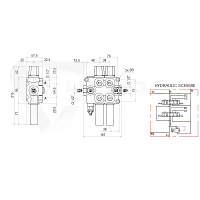 Zestaw hydrauliczny 4 sekcyjny: rozdzielacz 60L + dwa elektrozawory 6/2 + joystick z dwoma przyciskami + dwie linki 2m