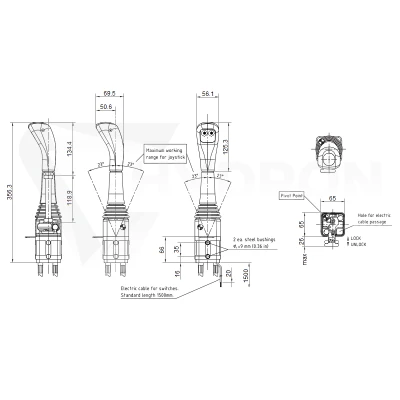 Zestaw hydrauliczny 4 sekcyjny: rozdzielacz 60L + dwa elektrozawory 6/2 + joystick z dwoma przyciskami + dwie linki 3m
