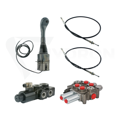 Przejdź do produktu Zestaw hydrauliczny 3 sekcyjny: rozdzielacz 90L z sekcją pływającą + elektrozawór 6/2 + joystick z jednym przyciskiem + dwie linki 3m