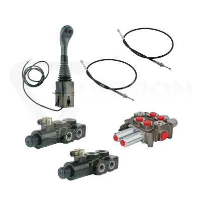 Zestaw hydrauliczny 4 sekcyjny: rozdzielacz 90L z sekcją pływającą + dwa elektrozawory 6/2 + joystick z dwoma przyciskami + dwie linki 2m