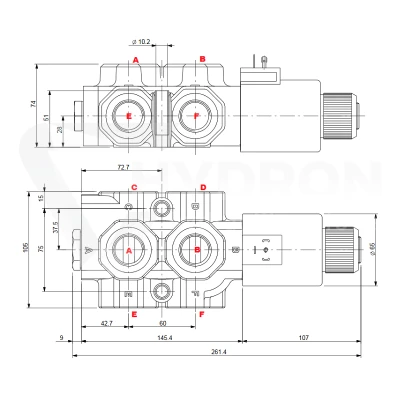 Zestaw hydrauliczny 4 sekcyjny: rozdzielacz 120L z sekcją pływającą + dwa elektrozawory 6/2 + joystick z dwoma przyciskami + dwie linki 3m