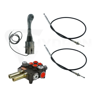 Zestaw hydrauliczny 2 sekcyjny: rozdzielacz 80L z sekcją pływającą + joystick z jednym przyciskiem + dwie linki 2m
