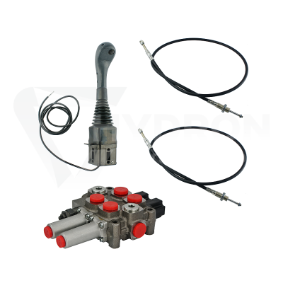 Przejdź do produktu Zestaw hydrauliczny 2 sekcyjny: rozdzielacz 60L + joystick z jednym przyciskiem + dwie linki 1m