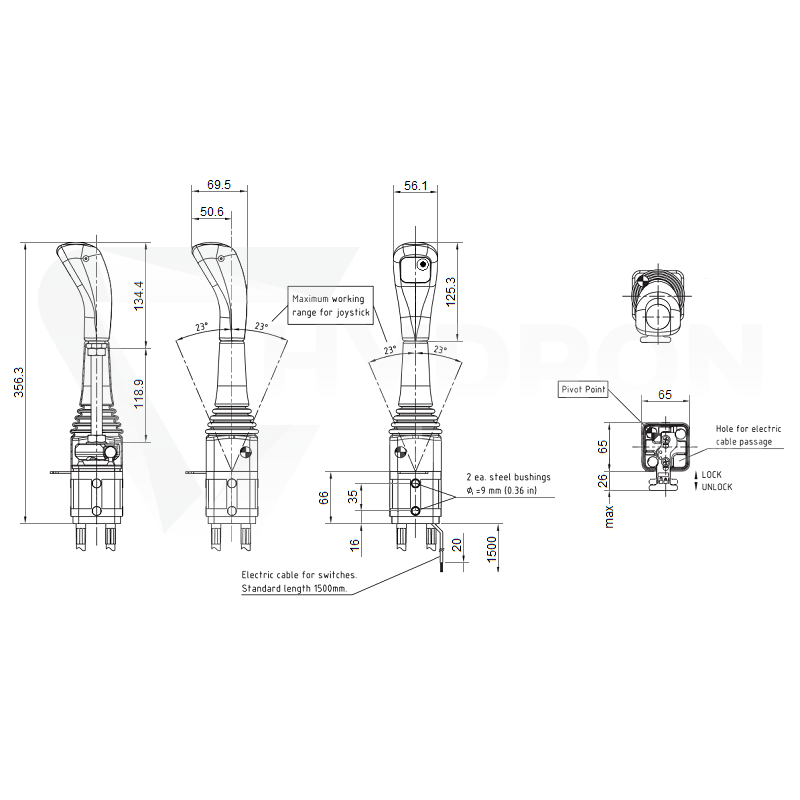Zestaw hydrauliczny 2 sekcyjny: rozdzielacz 60L + joystick z jednym przyciskiem + dwie linki 1,5m