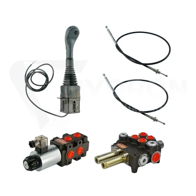 Zestaw hydrauliczny 3 sekcyjny: rozdzielacz 80L + elektrozawór 6/2 + joystick z jednym przyciskiem + dwie linki 3m