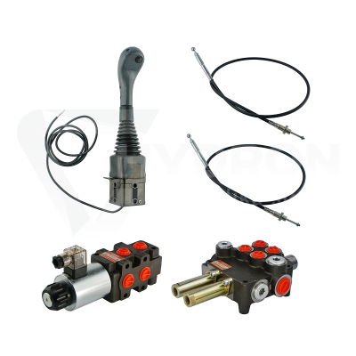 Przejdź do produktu Zestaw hydrauliczny 3 sekcyjny: rozdzielacz 80L z sekcją pływającą + elektrozawór 6/2 + joystick z jednym przyciskiem + dwie linki 3m
