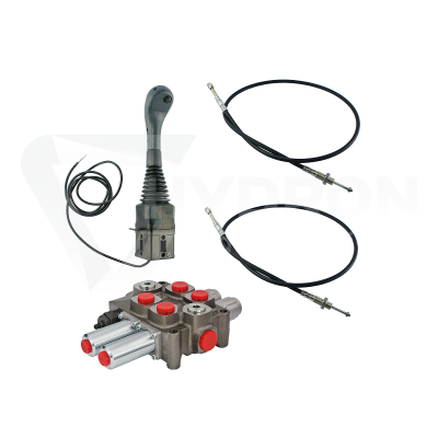 Przejdź do produktu Zestaw hydrauliczny 2 sekcyjny: rozdzielacz 90L z sekcją pływającą + joystick z jednym przyciskiem + dwie linki 1m