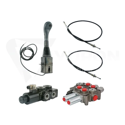 Zestaw hydrauliczny 3 sekcyjny: rozdzielacz 90L z sekcją pływającą + elektrozawór 6/2 + joystick z jednym przyciskiem + dwie linki 2,5m