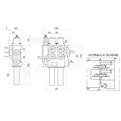 Zestaw hydrauliczny 2 sekcyjny: rozdzielacz 40L + joystick bez przycisków + dwie linki 3m