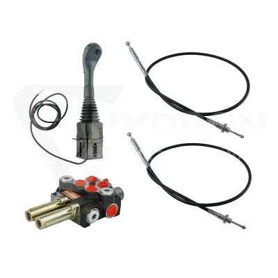 Zestaw hydrauliczny 2 sekcyjny: rozdzielacz 40L + joystick z jednym przyciskiem + dwie linki 3m