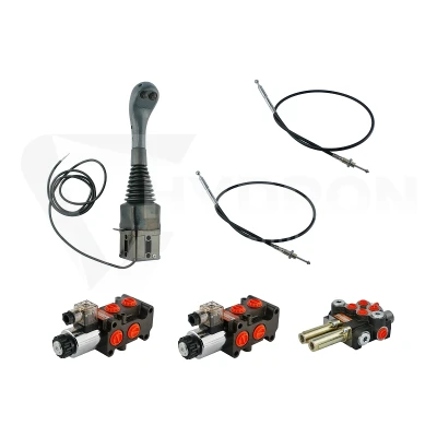 Zestaw hydrauliczny 4 sekcyjny: rozdzielacz 40L z sekcją pływającą + dwa elektrozawory 6/2 + joystick z dwoma przyciskami + dwie linki 1m