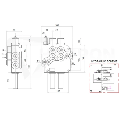 Zestaw hydrauliczny 2 sekcyjny: rozdzielacz 80L + joystick bez przycisków + dwie linki 1,5m