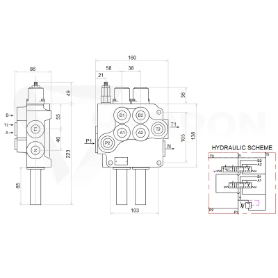 Zestaw hydrauliczny 3 sekcyjny: rozdzielacz 80L z sekcją pływającą + elektrozawór 6/2 + joystick z jednym przyciskiem + dwie linki 2m