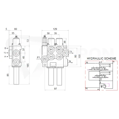 Zestaw hydrauliczny 2 sekcyjny: rozdzielacz 40L z sekcją pływającą + joystick z jednym przyciskiem + dwie linki 2m