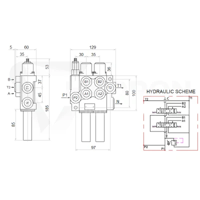 Zestaw hydrauliczny 2 sekcyjny: rozdzielacz 40L + joystick z jednym przyciskiem + dwie linki 2,5m