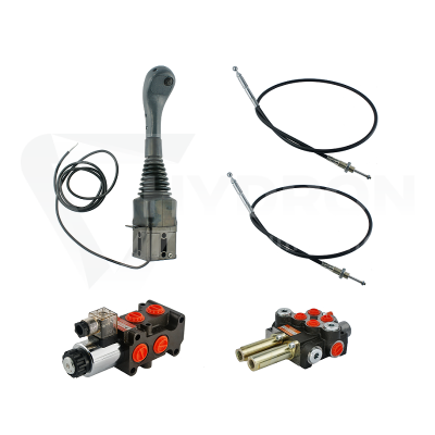 Przejdź do produktu Zestaw hydrauliczny 3 sekcyjny: rozdzielacz 40L z sekcją pływającą + elektrozawór 6/2 + joystick z jednym przyciskiem + dwie linki 1m