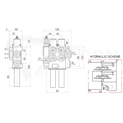 Zestaw hydrauliczny 3 sekcyjny: rozdzielacz 40L + elektrozawór 6/2 + joystick z jednym przyciskiem + dwie linki 3m