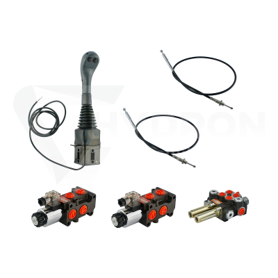 Przejdź do produktu Zestaw hydrauliczny 4 sekcyjny: rozdzielacz 40L z sekcją pływającą + dwa elektrozawory 6/2 + joystick z dwoma przyciskami + dwie linki 1m