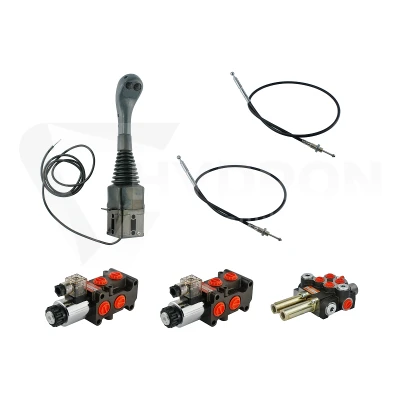 Zestaw hydrauliczny 4 sekcyjny: rozdzielacz 40L z sekcją pływającą + dwa elektrozawory 6/2 + joystick z dwoma przyciskami + dwie linki 2,5m