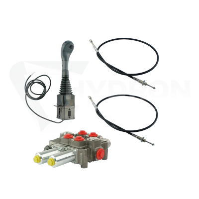 Przejdź do produktu Zestaw hydrauliczny 2 sekcyjny: rozdzielacz 120L z sekcją pływającą + joystick z jednym przyciskiem + dwie linki 3m