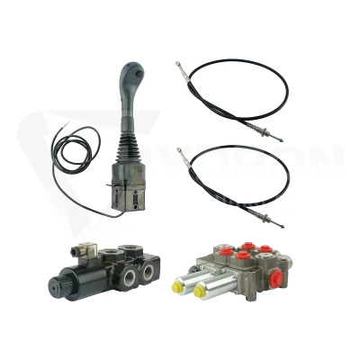 Zestaw hydrauliczny 3 sekcyjny: rozdzielacz 120L + elektrozawór 6/2 + joystick z jednym przyciskiem + dwie linki 2m