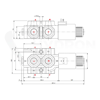 Zestaw hydrauliczny 4 sekcyjny: rozdzielacz 120L + dwa elektrozawory 6/2 + joystick z dwoma przyciskami + dwie linki 1,5m